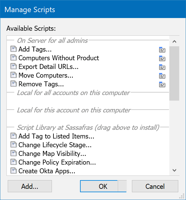 KeyConfigure Manage Scripts Window