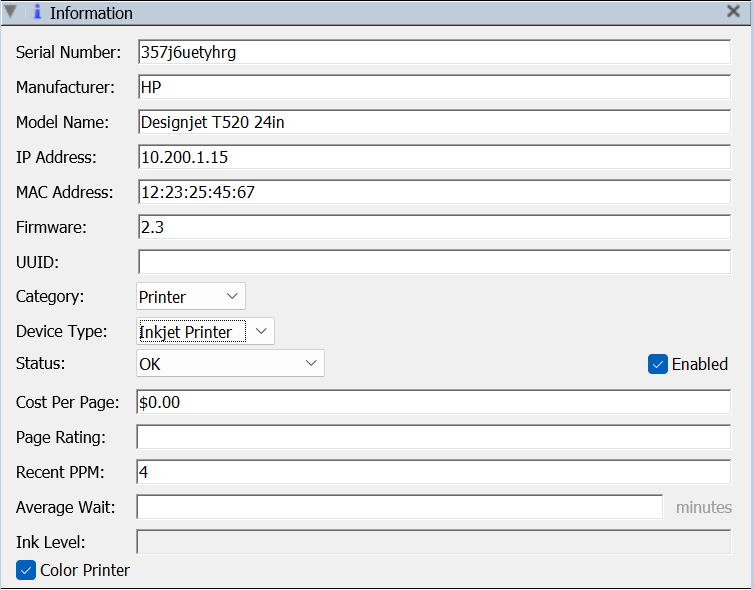 Printer Information Pane