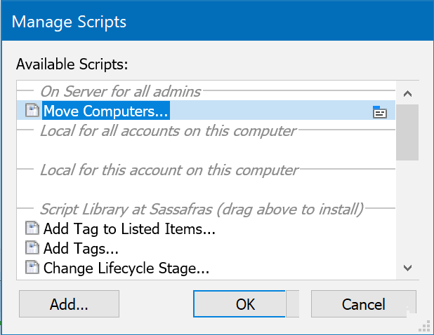 Manage Scripts Window